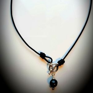 Black Southsea Pearl and Leather Toggle Necklace